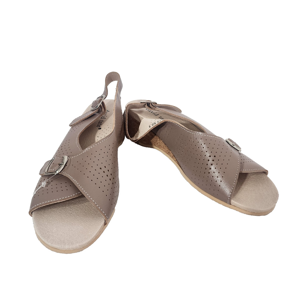 David Tate Womens Noble Slingback Cork Wedge Heel Sandal Size 8.5N Brown Leather